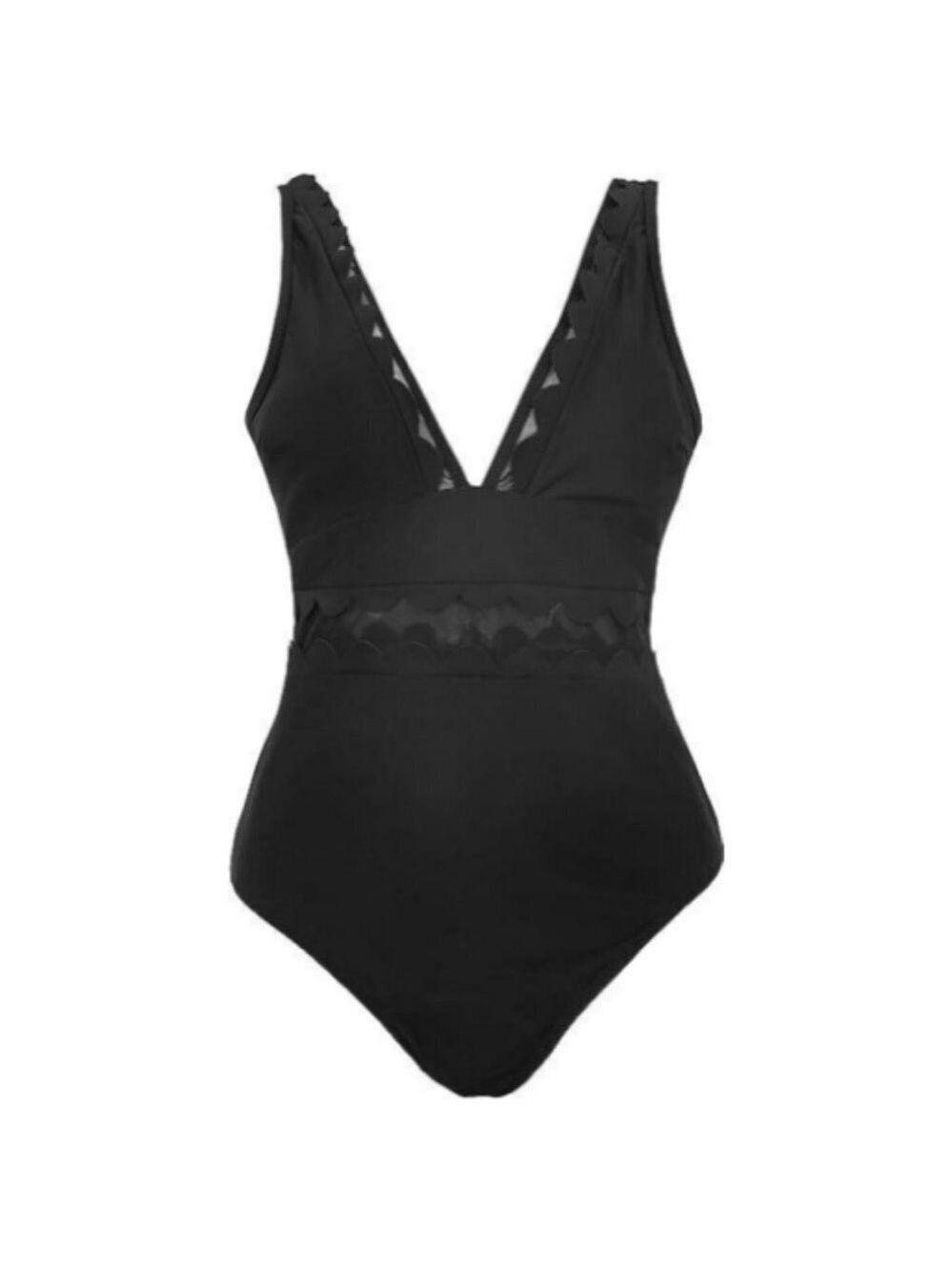 **CUPSHE** 1 Piece Swimsuit Scalloped Trim Contrast Mesh Wide Strap NWT XL
